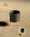 Super Mini maceta gris con soporte real