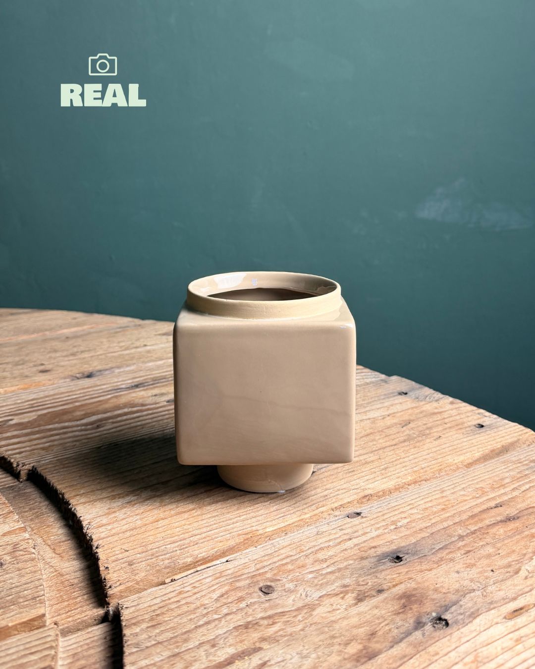Cube – Mini Maceta Cerámica Beige 9 cm - Pur Plant