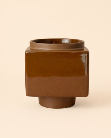 Cubo – Mini Vaso Cerâmico Castanho 9 cm