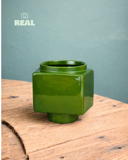Cube – Mini Maceta Cerámica Verde 9 cm - Pur Plant