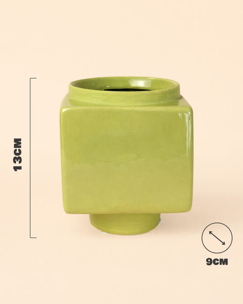 Cube – Mini Maceta Cerámica Verde Claro 9 cm - Pur Plant