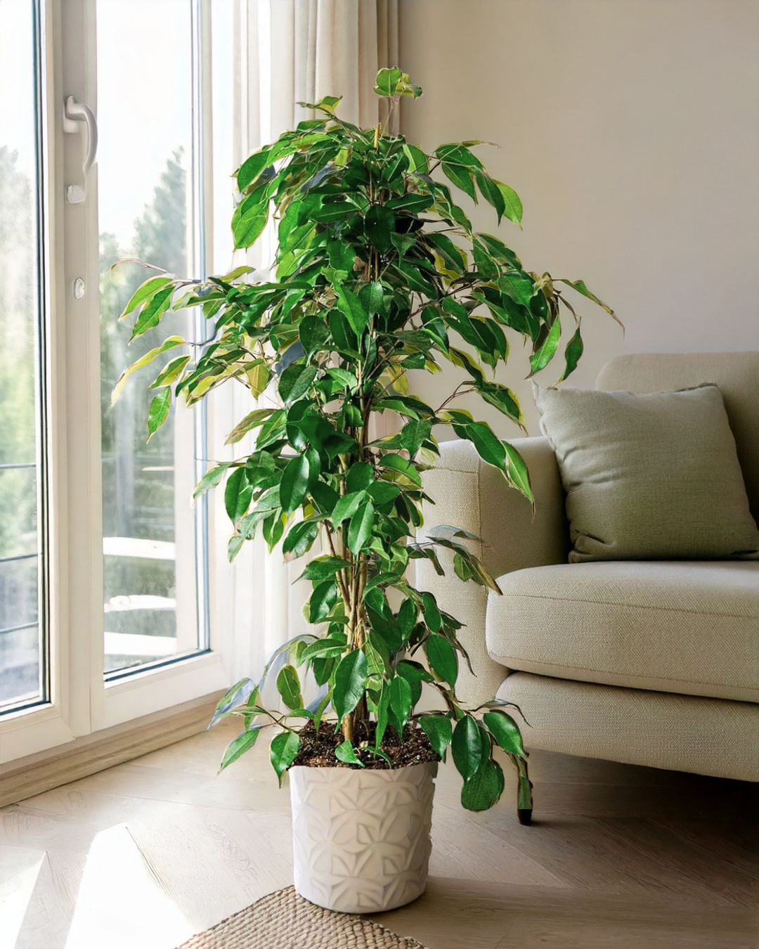 Detalle de las hojas del Ficus Benjamina, arbolito de interior — Pur Plant