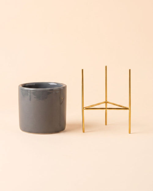 Super Mini Maceta Gris Con Soporte - 6 cm